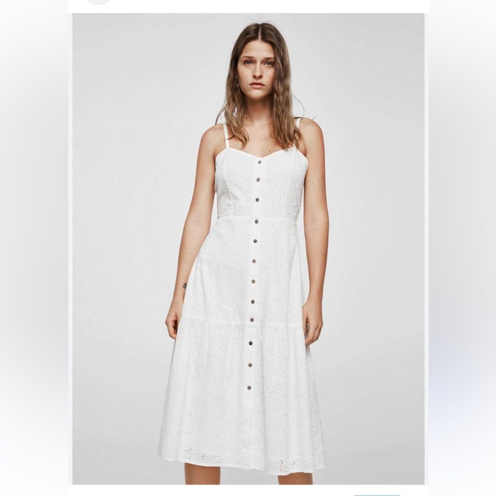 Mango White Eyelet Button-Down Sundress